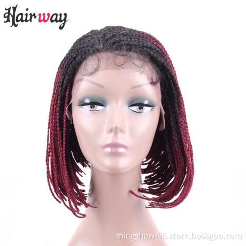cheap african full short box braided wig lace front synthetic wig hair